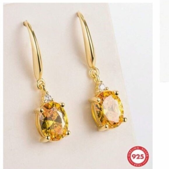 NWOT Nadri  Gold Sterling Silver Crystal Pendent earrings Cubic Zirconia stones - Picture 2 of 4